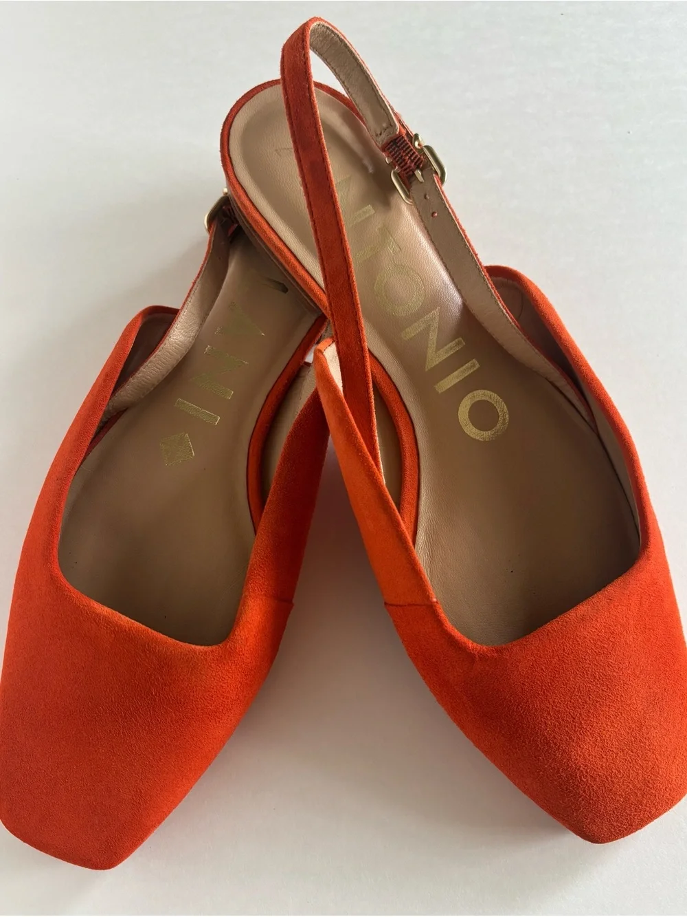 ANTONIO MELANI Vibrant Orange Suede Slingback Flats
